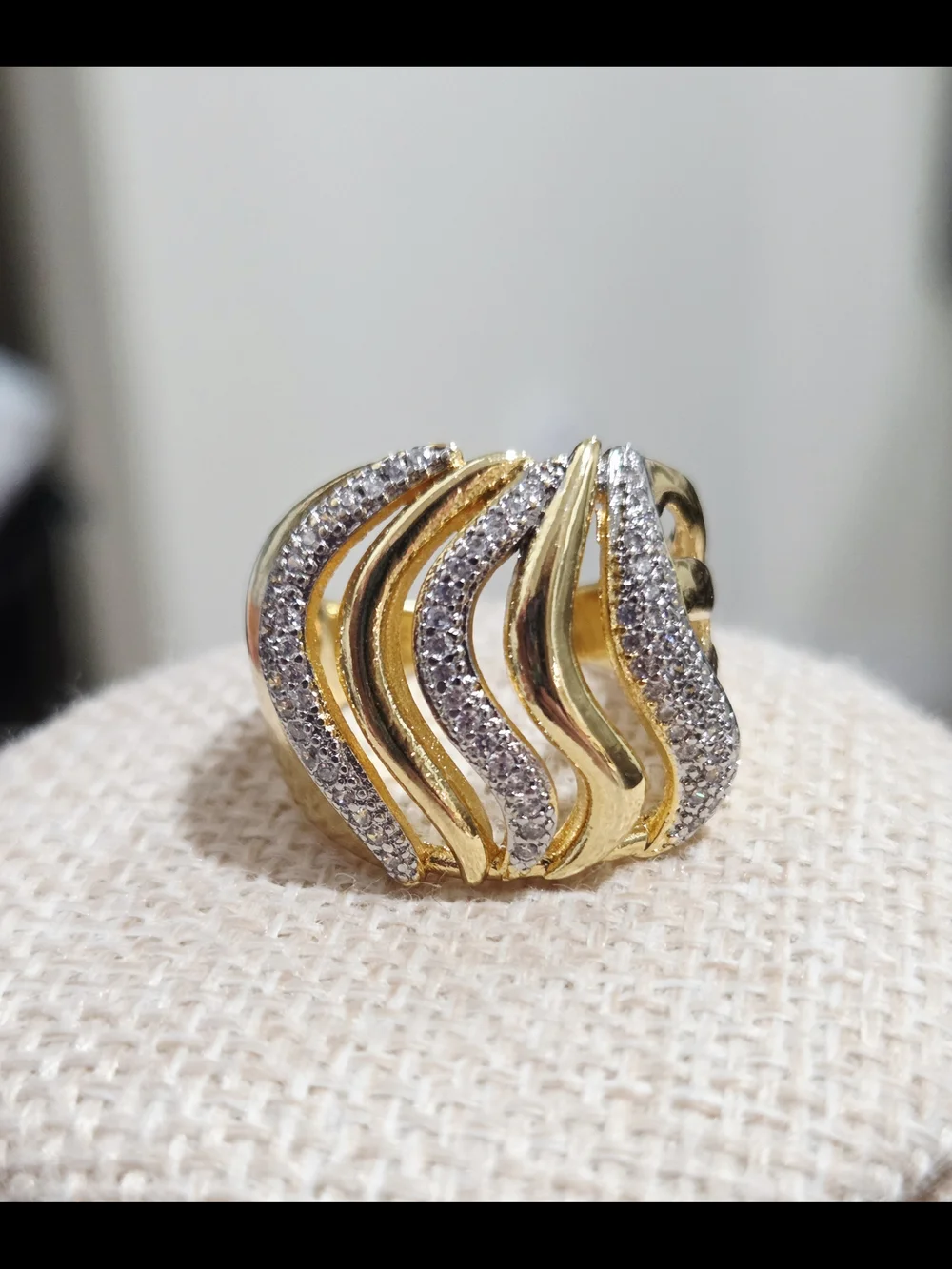 Gold and Silver Wave Band Ring - Women's Jewelry - Picture 2 of 4